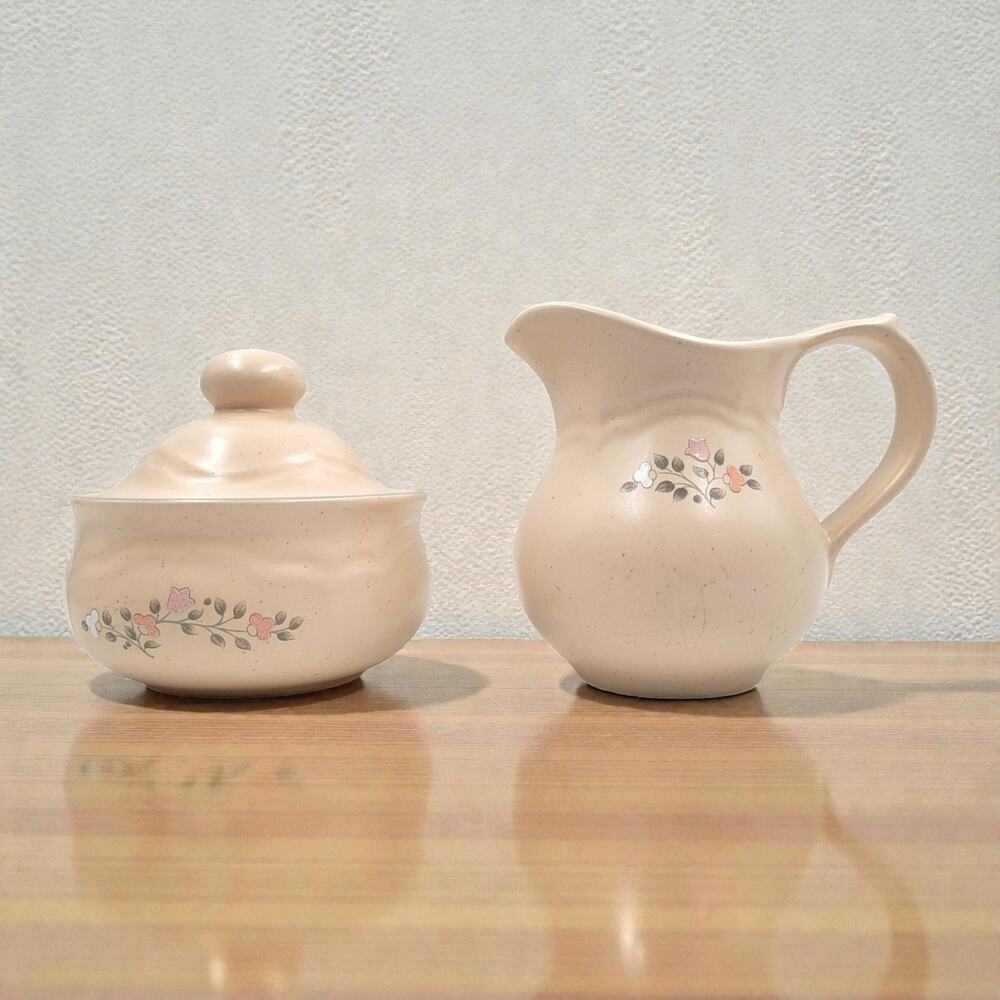 Pfaltzgraff Remembrance Creamer & Sugar Bowl w/ Lid Stoneware USA Vintage Floral